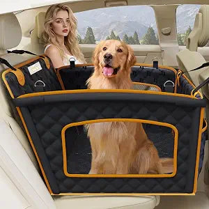 Dog Car Seat for Large Dog with Sturdy Fiberglass Support,Dogs Cars Carrier Anti Slip and Waterproof,Pet Car Seat Extender with Hard Bottom&Personalized Signature for Cars/SUV/Trucks