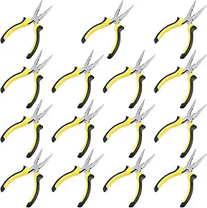 SINJEUN 15 Pack 6 Inch Needle Nose Pliers with Cutter, Insulated Handle Side Cut for Bending and Cutting, Long Reach