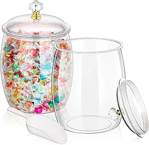 mwellewm 2Pcs 1 Gallon Candy Jars With Lids&Spoons Clear Plastic Cookie Container Large Airtight Apothecary Storage Organization Hard Snack Buffet Canister for Wedding Home Kitchen Bar Decoration