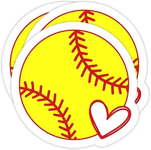 (3PCS) Softball Heart Sticker Waterproof Vinyl Decal for Laptops, Phones, Tumblers, Water Bottles, Softball Stickers for Teams and Players 3" x 3"