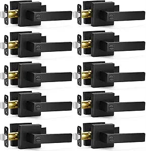 Sopoby 10 Pack Matte Black Door Handles Privacy Door Levers, Keyless Interior Door Knobs Square Door Levers Heavy Duty Door Locks for Bedroom Bathroom, Reversible Flat Levers