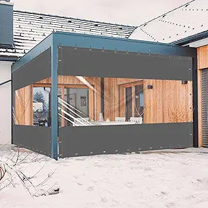 20 Oz Outdoor Vinyl Curtain, Outdoor Clear Panel Curtain, Weather Resistant Outdoor Curtain for Pergola, Porch, Gazebos, with Rustproof Grommets (8'H x 7'W, Dark Gray)