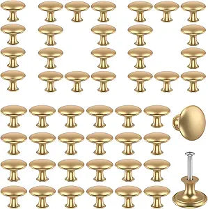 100 Pack Gold Round Cabinet Knobs 1-1/6 Inch (30mm) Drawer Knob Bulk Set/Hollow Inside/Lightweight Cabinet Rustproof Dresser Knobs with Screws Modern Decorative for Kitchen Cabinets Dresser