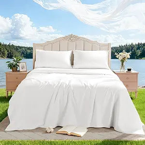 100% Egyptian Cotton Sheet Set 4 Pcs Queen Size Sheets 1000 Thread Count Breathable Soft Bedding Set Fitted Sheet with 16" Deep Pocket (Queen, White)