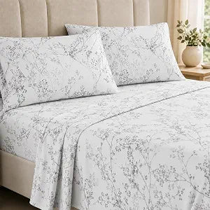 King Printed Sheet Set, Soft Microfiber, 16" Deep, 4-Piece