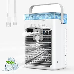 Portable Air Conditioners, Personal Evaporative Air Cooler, 3-Speed Small AC Fan, 8H Auto-off, Mini Air Conditioner, Cooling Fan for Car, Desktop, Camping, Bedroom, Office (Gray)