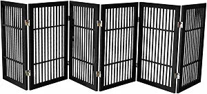 Urnporium Pet Dog Gate Freestanding, Strong Durable Folding Wooden Fence, Portable Acacia Hardwood Safety Barrier for Indoor & Outdoor Use (Black Pet Gate, 6 Panel 30" Tall)