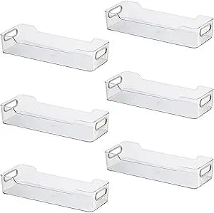 Oggi Cabinet/Drawer Storage Bin - 14" x 5" (Set of 6), Clear/Gray, Ideal for Kitchen Organization, Pantry Storage, Fridge Organizing