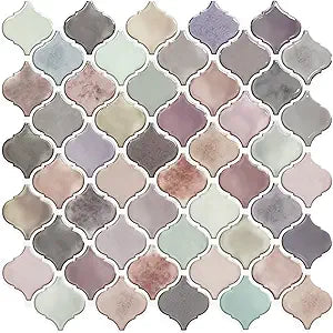 STICKGOO Pink Arabesque Peel and Stick Tile, 12X12 Self-Adhesive Kitchen Backsplash, Stick on Wall Tiles (Pack of 10, Thicker Design)