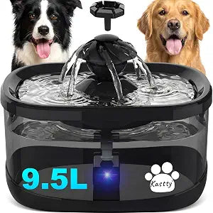 Kastty 9.5L/2.5Gal Dog Water Fountain,Large Pet Water Fountain for Dogs Inside,Quite Dog Water Bowl Dispenser with Water Window & LED,Dog Fountain Water Bowl with Multi-Filtration for Pets(FS82,Black)
