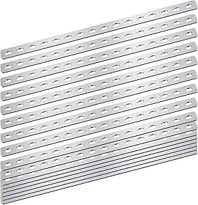 Zonon 10 Pcs 16 Inches Flat Straight Brace Brackets Adjustable 201 Stainless Steel Mending Plate 408mm/16 '' Length 16 Screw Hole Straight Bracket, 2.8 mm Thickness, Slot for 5/16" Screw (Silver)