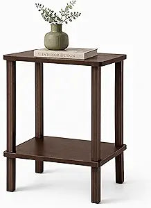 Retrograde Nightstand Side Table with Fluted Legs and Real Wood, for Night Stand, End Tables Living Room, Plant Stand Indoor, Nursery, Narrow Furniture, 2-Tiers, Easy Assembly, Dark Brown