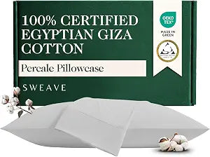 100% Giza Egyptian Cotton Percale King Pillowcses - 2Pcs, Light Grey