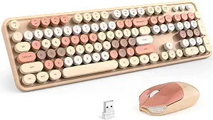 KNOWSQT Wireless Keyboard and Mouse Combo, MilkTea 104 Keys Full-Sized 2.4 GHz Round Keycap Colorful Keyboards, USB Receiver Plug and Play, for Windows, Mac, PC, Laptop, Desktop