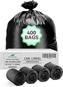 UMT Plastar 400 Count Heavy Duty Black Trash Bags 10-12 Gallon, 24 x 24 Inch Large Garbage Bags, 15 Micron Thick Strong Leak-Resistant Trash Can Liners for Home, Office, Kitchen, Bathroom