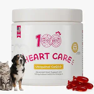 Heart Supplement for Dogs and Cats, Ubiquinol CoQ10 and Taurine | 100 softgels, omega-3 fish oil, senior pet cardiac support, antioxidant blend, Snip & squeeze on food or swallow
