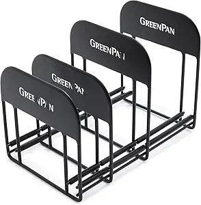 GreenPan Stainless Steel Wire Cookware Storage Rack, 5 Frying Pan Compartments, Countertop or Cabinent Organizer, Minimizes Clutter, Fast Drying, Wipes Clean, Black