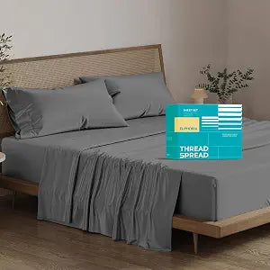 Thread Spread Egyptian Cotton King Size Sheets Set - 800 Series High Thread Count King Sheet Set (4 PC, Dark Grey), Soft, Cooling, 16" Deep Pocket Sateen Weave Euphoria Collection Luxury Hotel Bedding