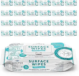 Juniper CLEAN 24 Pack Surface Cleaning Wipes Bleach Free, All-Purpose Cleaner for Bathroom, Kitchen, Office, 1728 Count Soft Flow, Fresh Scent, Bleach Free, Lint Free, Durable