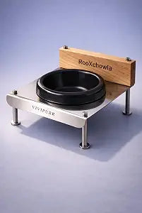 Raised Cat Food Bowl, Elevated Feeder with Ceramic Cat Bowl and Hand Polisher 304 Stainless Steel Stand,7 OZ Elevated Cat Bowls for Cats and Puppies