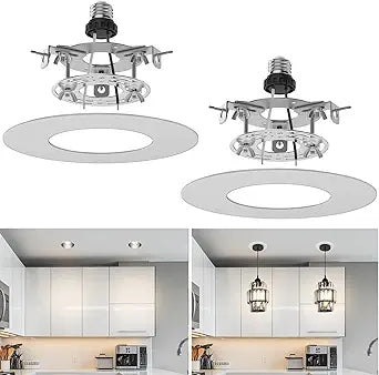 Recessed Can Light Conversion Kit for 5" and 6" Ceiling Fixtures - Pendant/Hanging Light Upgrade, Compatible with Ceiling Fans, Includes 7" Flat Steel Medallion, White Finish,2 Pack
