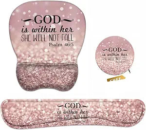 Ergonomic Mouse Pad Wrist Support and Keyboard Wrist Rest Set with Coasters, Non-Slip PU Base, Easy Typing & Pain Relief, Perfect for Home Office Working Studying, Bible Verse Psalm 46:5