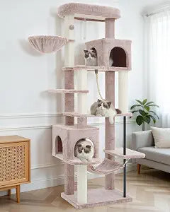 Gitelsnour Cat Tree for Indoor Cats Large Adult, 70.5'' Cat Tower with Scratching Post, Sturdy Steel Pube Cat Tree Tower with Large Playing Platfrom, Hammock and Basket, Top Perch, Mushroom GCT024MU