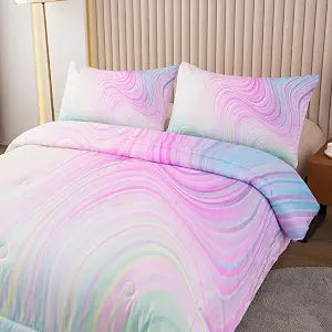 Bodhi Tie Dye Marbling Comforter Set - Colorful Marble Teen Girl Bedding - Watercolor Pastel Pink Blue Purple - 2 Piece Bright Girly Comforter (Twin)
