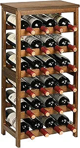 VASMIA Wine Rack Freestanding Floor, 6-Tier Display Wine Storage Shelves with Table Top, 24-Botttle Bamboo Wine Rack Shelf for Kitchen Bar Dining Room Living Room, Walnut