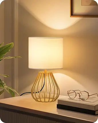 Gold Table Lamp, 12.6 Inch Small Bedside Lamp with 2700K LED Bulb