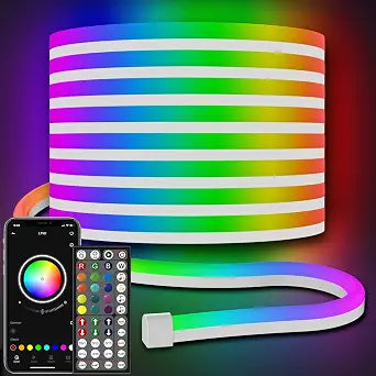 AILBTON Led Neon Rope Lights 32.8Ft,Flexible,Control with App/Remote,Multiple Modes,IP65 Outdoor RGB Waterproof,Music Sync Gaming Strip Lights for Bedroom Indoor