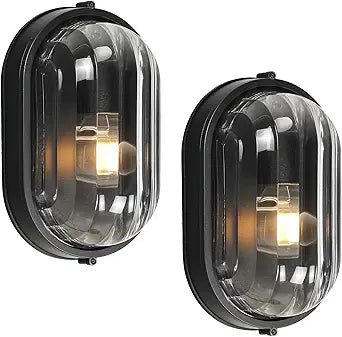 2 Pack Outdoor Oval Wall Lights, 11'' Nautical Bulkhead Light Sauna, Aluminum Exterior Flush Mount Ceiling Light Waterproof Wall Sconce, E26 ST58 Bulb Outdoor Lamp for Garage Deck Porch