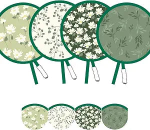 Spring Green Folding Fan Floral Handheld Cooling Fan, Lightweight Foldable Travel Fan for Beach, Festival, Summer (Green)