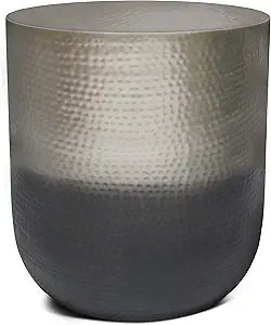 SIMPLIHOME Nova Metal Table - 19 inch Wide Round Iron Accent Table in Silver Ombre, Boho Drum Side Table for Living Room, Bedroom, or Office with Distinctive Textured Finish, Assembled
