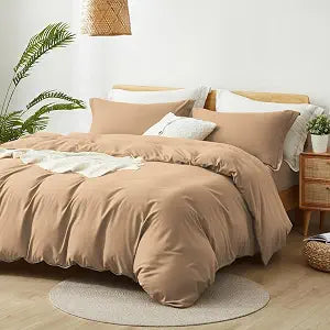 Twin Size Duvet Cover - 2 Piece Bedding Set (1 Duvet Cover & 1 Pillow Sham) Soft Double Brushed Comforter Cover w/Zipper Closure & Corner Ties - No Comforter (90" X 68", Beige)