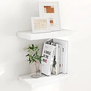Fun Memories 16 Inch Long Floating Shelves in White, 9.3 Inch Deep Floating Shelf for Wall, Living Room, Kitchen, Rustic Deep Wood Shelves for Bathroom, 2 Pack Storage Display Shelf for Books, Decor
