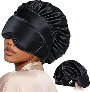 LC-dolida Satin Silk Bonnet for Sleeping Women Men, 2-in-1 Bonnet with Eye Mask Adjustable Hair Bonnet for Curly & Natural with Sleep Mask, Reduce Frizz, Lock in Moisture, Prevent Breakage and Tangles