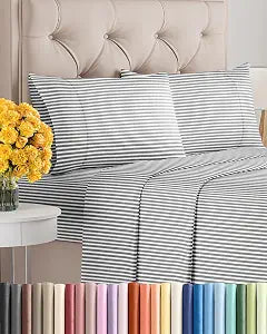 King Size 4 Piece Sheet Set - Ultra Soft & Cooling Sheets - Grey Stripes 1