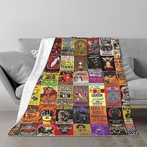 Rock Band Collage Blanket Soft Cozy Music Lovers Fleece Throw Blanket for Kids Boys Girls Gifts Plush Fuzzy Flannel Blankets and Throws for Bed Couch Sofa 80"X60"