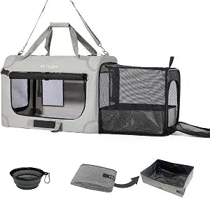 Extra Large Expandable Cat Carrier Soft Sided for Car, Portable Small Dog Carrier for 2 Cats, 24"x16.5"x16" Road Travel Folding Comfortable Design with Litter Box and Bowl