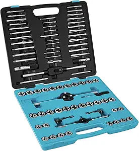 DURATECH 76-Piece Tap and Die Set, Metric and Standard, Rethreading Tool Kit for Cutting External and Internal Threads, Organized in Storage Case