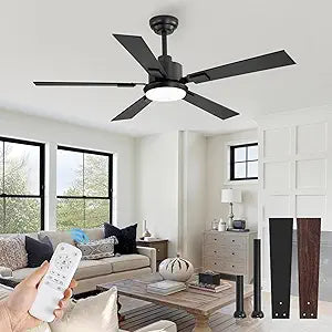 ZMISHIBO 52 inch Black Ceiling Fans with Lights and Remote, Indoor/Outdoor Modern Ceiling Fan for Bedroom Living Room Patio, 6 Speed Reversible Quiet DC Motor, 3 CCT, Dual Finish Blades