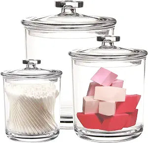 Youngever 60-Ounce, 30-Ounce and 15-Ounce Clear Plastic Apothecary Jars Set of 3