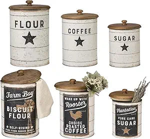 Primitives by Kathy 39060 Farmhouse Tin Canisters, Sugar/Coffee/Flour