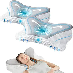 Sweetcrispy 2 Pack Cooling Ergonomic Memory Foam Cervical Pillow for Neck and Shoulder, Orthopedic Neck Support for Back Stomach Sleepers, Contour Side Sleeper for Adults, King, Grey