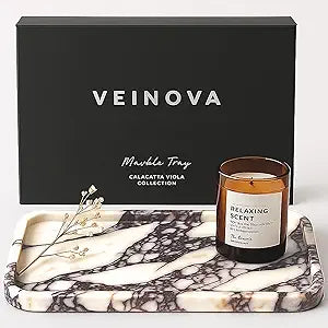 Calacatta Viola Marble Tray, Elegant Natural Stone Marble Decorative Tray for Vanity, Bathroom, Kitchen and Home Decor, Unique Design with Soft Corners, Premium Packaging, Large (12"x 8")