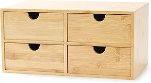 Wisuce Bamboo Desk Drawer Organizer, Desktop Organizer with Drawers Tabletop Storage Organization Box for Office Home Toiletries Supplies Vanity, No Assembly Required(4 Drawes)