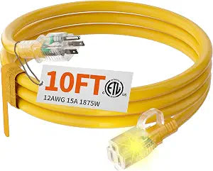 HUANCHAIN 12 Gauge Heavy Duty Outdoor Extension Cord 10 FT Waterproof