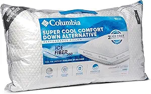 Columbia Comfort Ice Fiber Side Sleeper Down Alternative Bed Pillow with Polyester Fiberfill, Supportive Cooling Double Sided Breathable Cover - King (Pack of 2)