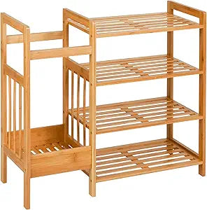Honey-Can-Do Bamboo Entryway Organizer with 5 Coat Hooks and 3-Tier Shoe Rack Multi-Purpose Hall Tree for Entryway & Mudroom Natural Bamboo Storage Shelf for Bags, Hats, and Umbrellas